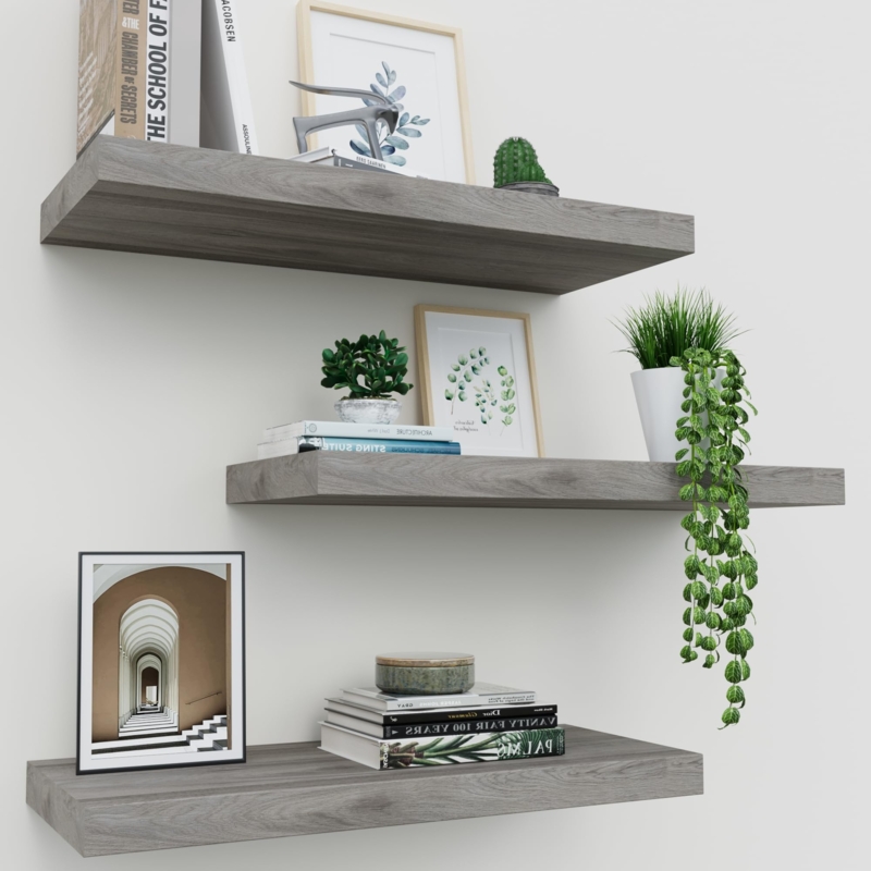 Matte Gray Floating Shelves Set, U-Shaped Design for Staggered Layout