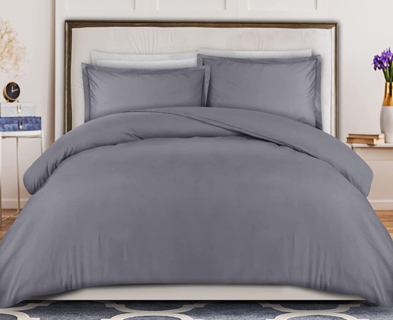 Matte Mid-Tone Grey Duvet Cover Set Microfiber Contemporary Ideas