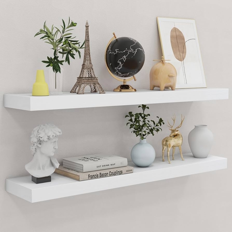 Matte White Floating Shelves Set of Two Kitchen Wall Organization