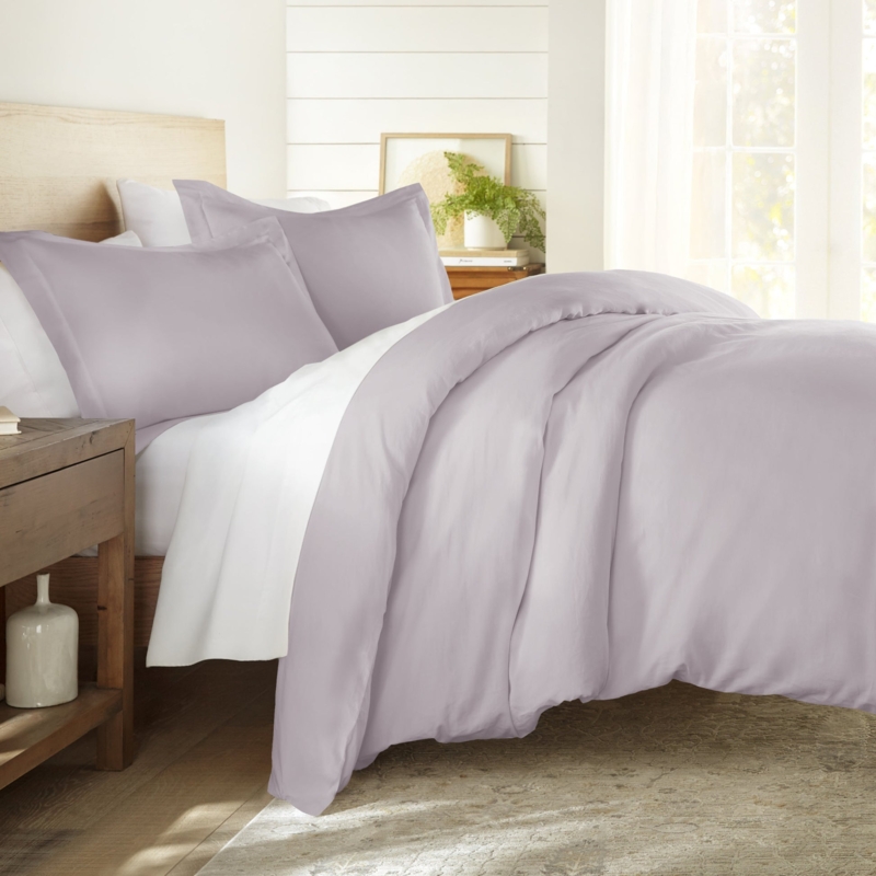 Mauve Cotton Duvet Cover Set Button Closure Contemporary Decor