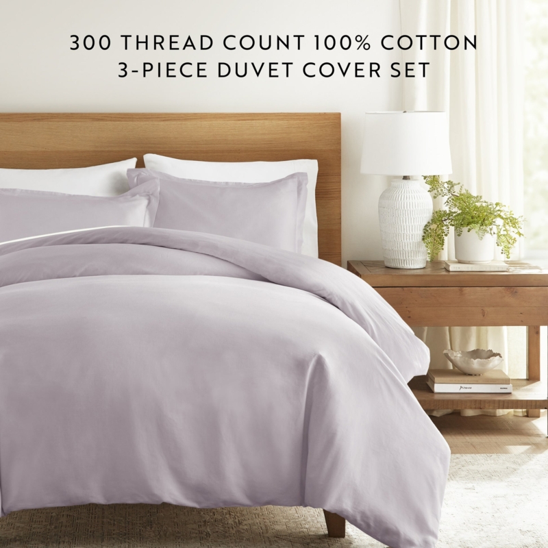 Mauve Cotton Duvet Cover Set Solid Color Transitional Bedding