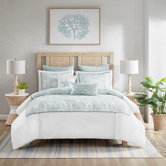 Maya Bay Coastal Comforter Set - White Seafoam Blue  Quahog Bay Bedding