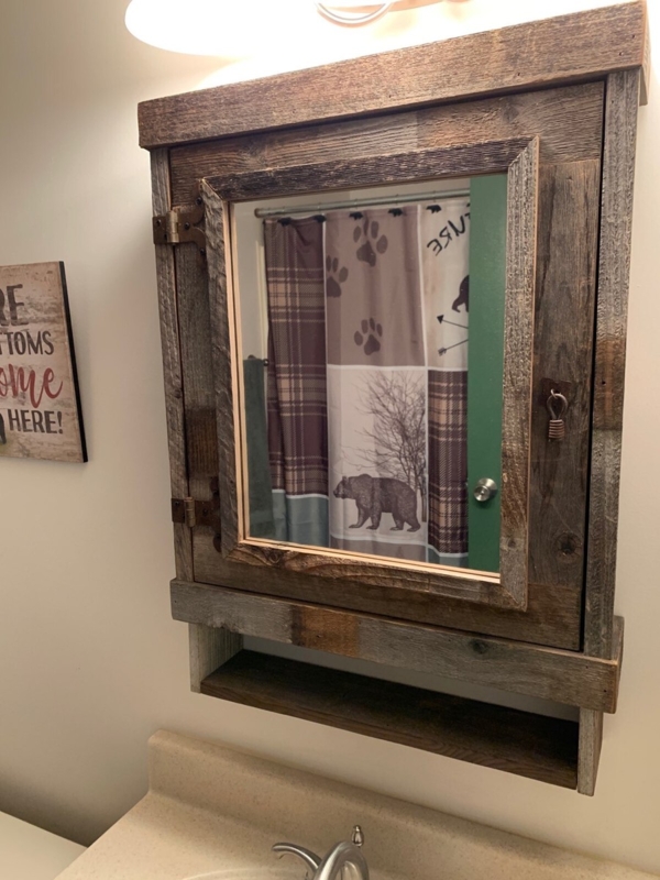 Medicine Cabinet Large Reclaimed Wood Weathered Finish Inset Mirror