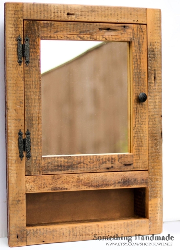 Medicine Cabinet Recessed 1800s Reclaimed Barn Wood with Open Shelf