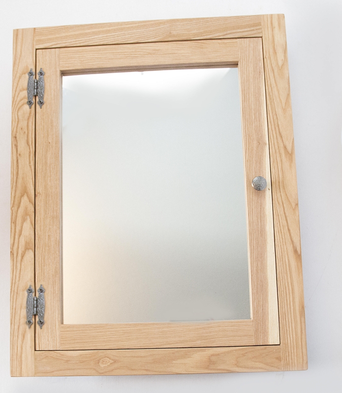 Medicine Cabinet Recessed Dark Wood Mirrored Door with Glass Shelves