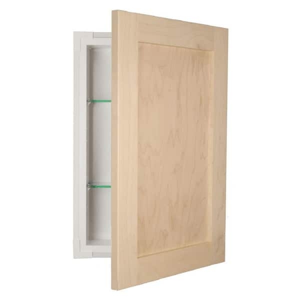 Medicine Cabinet Recessed Unfinished Wood Shaker Style with Three Shelves
