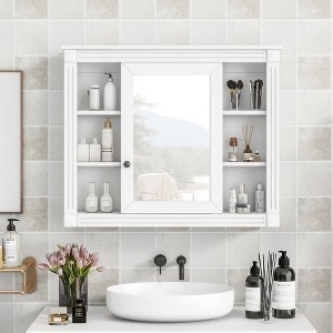 Medicine Cabinet Symmetrical Design, White Wall Mounted Mirrored Storage