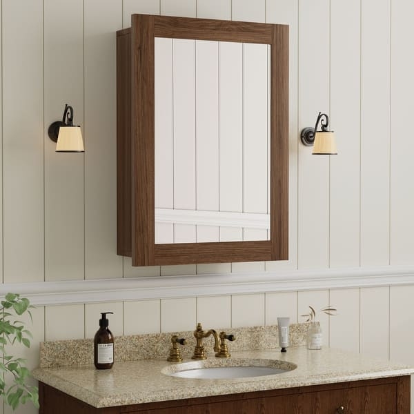 Medicine Cabinet Walnut Finish Recessed Mount Adjustable Glass Shelves