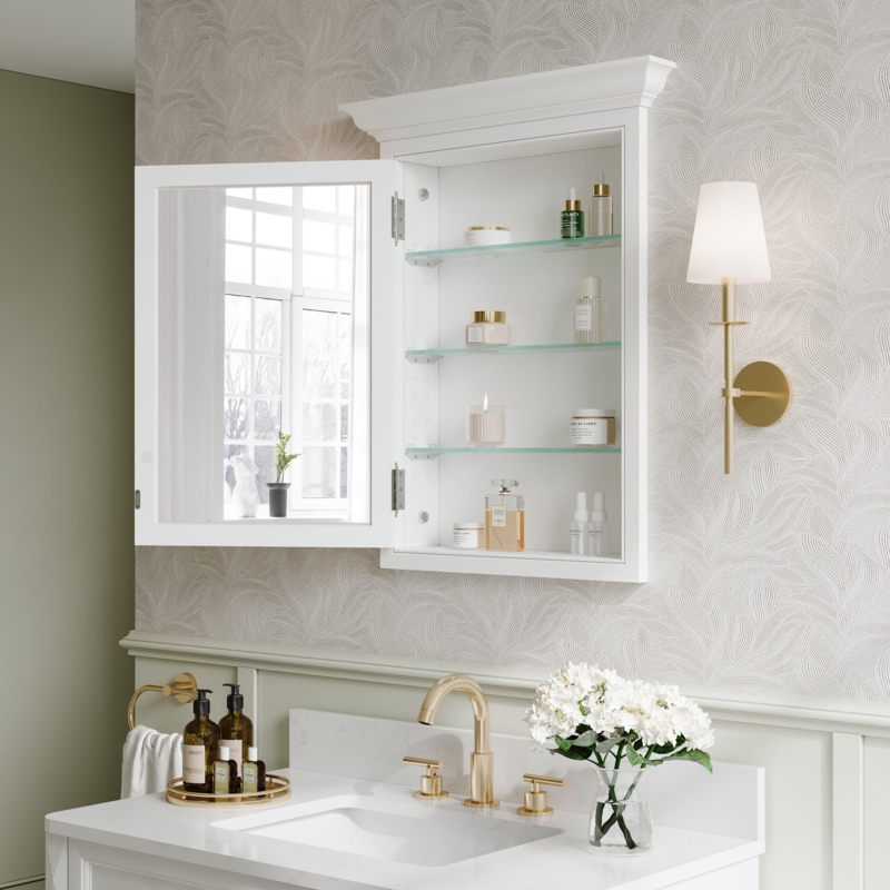 Medicine Cabinet with Integrated LED and Built-In Outlet, White.