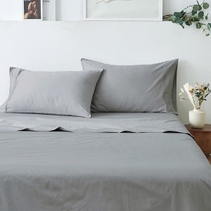 Medium Gray Sateen Sheet Set Layered with White Quilted Coverlet