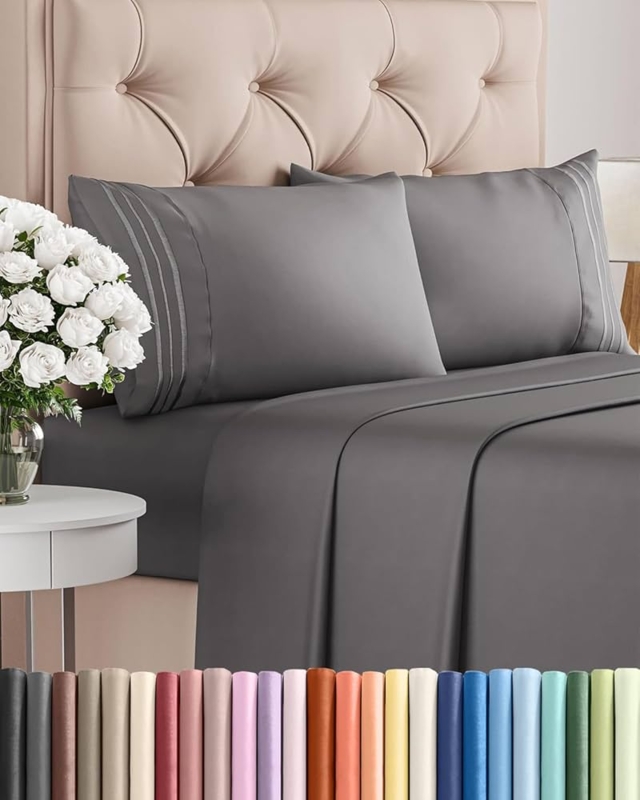 Medium Tone Grey Sheet Set Solid Color Folded Stack