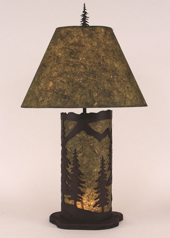 Metal Table Lamp featuring Mountain Scene Cutout and Night Light