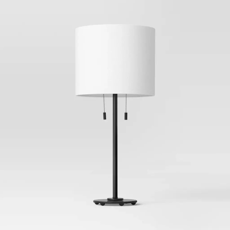 Metal Table Lamp Reeded Texture Dual Socket Pull Chains White Shade