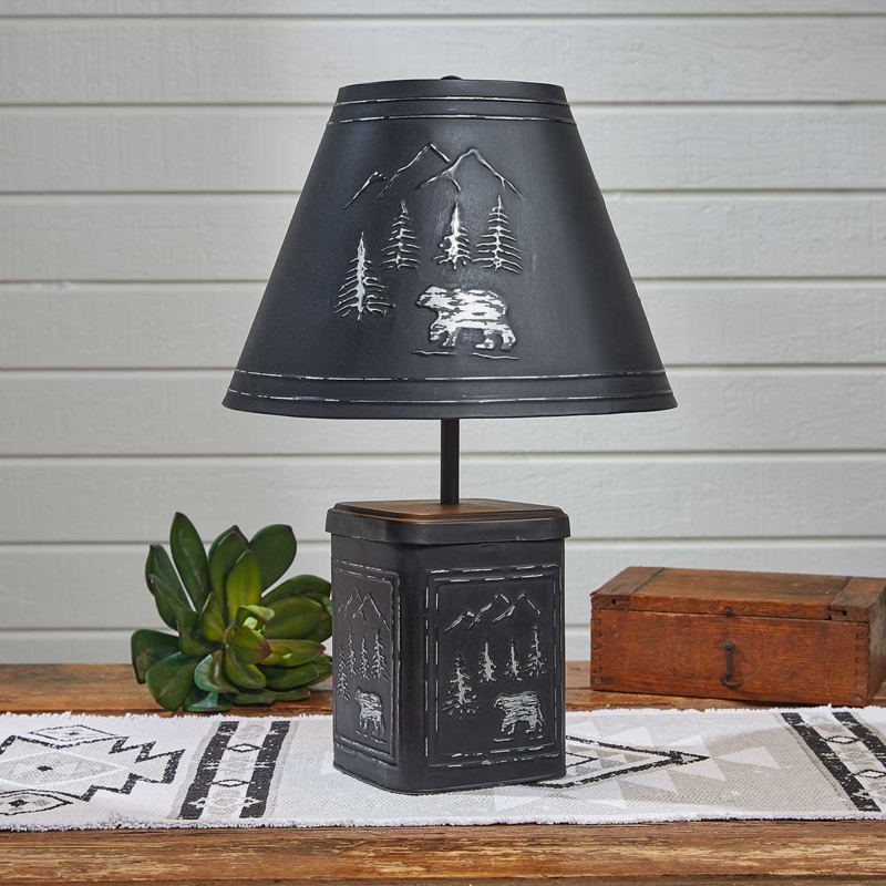 Metal Table Lamp with Black Bear Silhouette and Whipstitch Trim