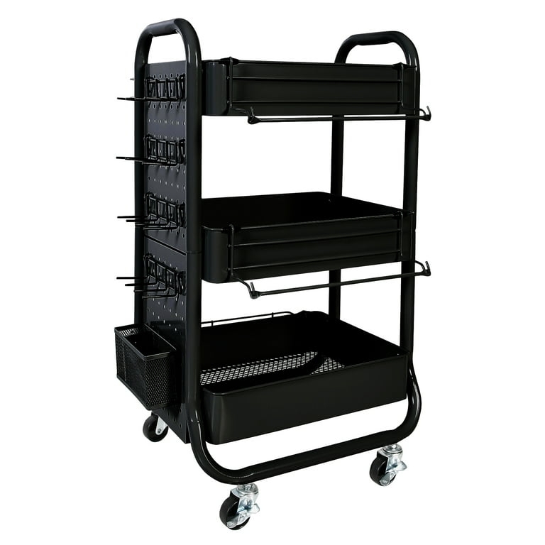 Metal Utility Cart with Three Tier Mesh Baskets and Rolling Casters