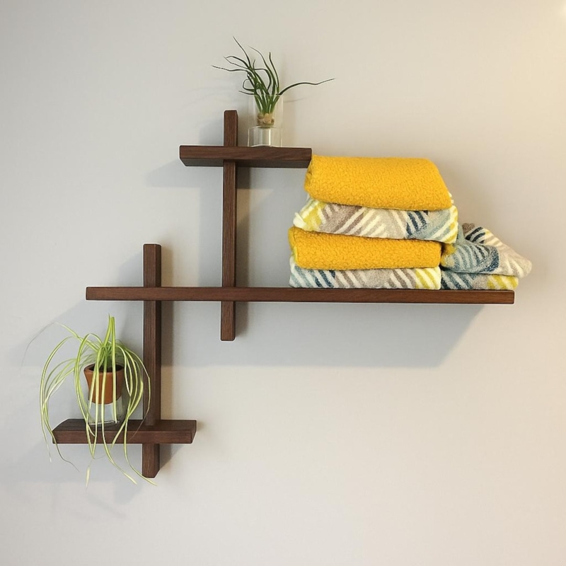 Mid Century Floating Shelves Rounded Ends Staggered Wood