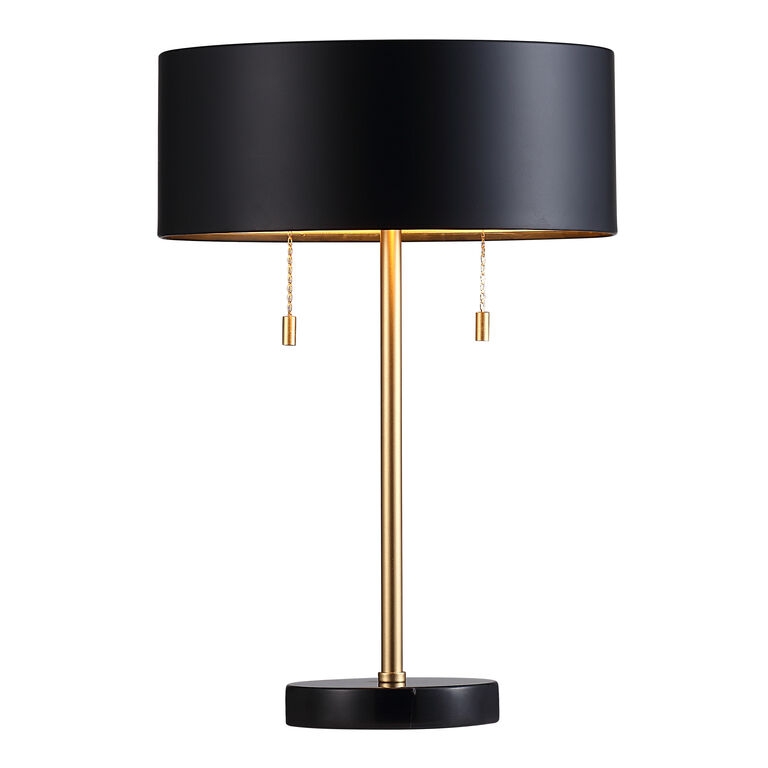 Mid-Century Modern Matte Black Dome Table Lamp with Gold Accent Base