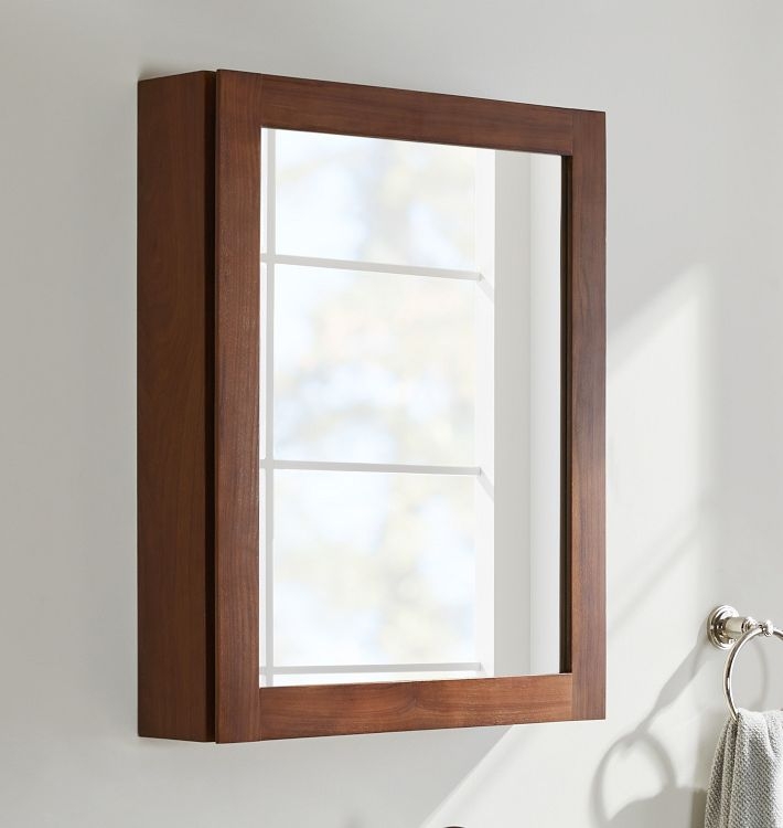 Mid-Century Modern Medicine Cabinet with Walnut Toned Frame