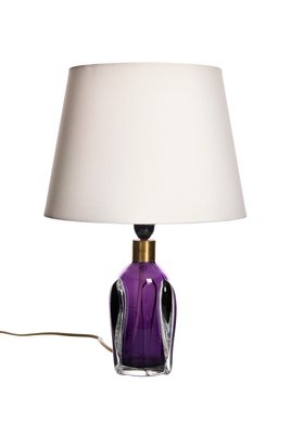Mid-Century Modern Purple Glass Table Lamp with Conical Shade