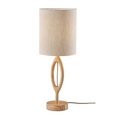 Mid-Century Modern Table Lamp Sculptural Wood Tripod Base Dark Shade