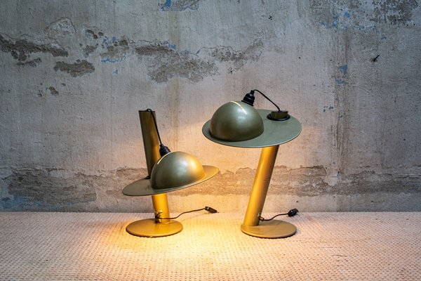 Mid-century Table Lamp Set in Ivory and Gold with Adjustable Head