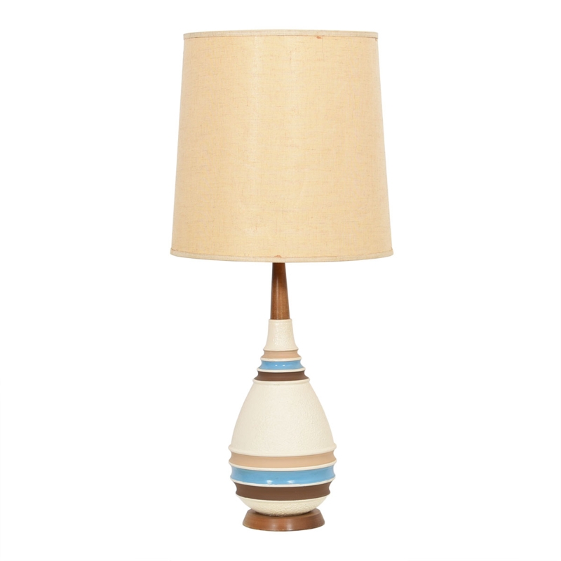 Mid-Century Table Lamp Textured Tri-Tone Ribbed Ceramic Tall Shade