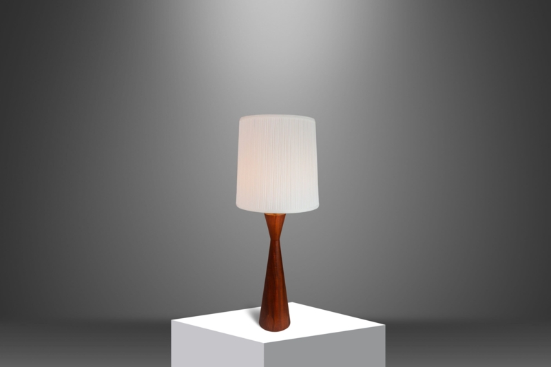 Mid-Century Table Lamp with Turned Walnut Wood Hourglass Base
