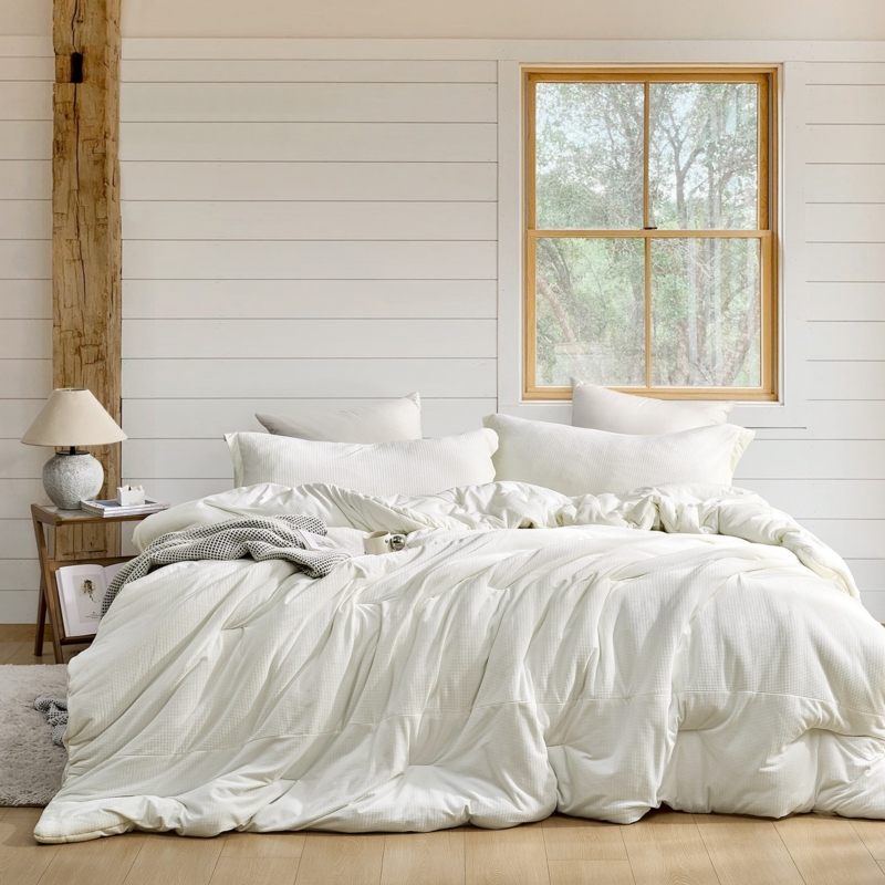 Milky White Comforter Set Extreme Plush Thickness Oversized Silhouette