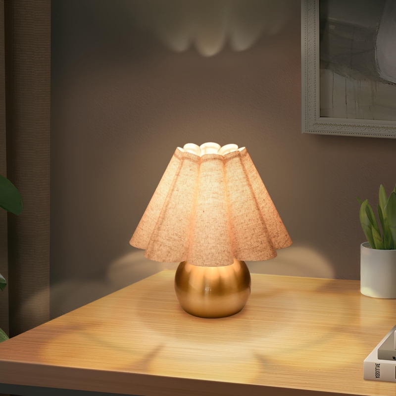 Mini Table Lamp: Brass with Floral Shade, Vintage Inspired Bedroom Lighting