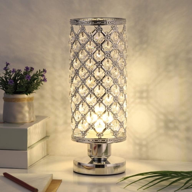Mini Table Lamp Crystal Accents Polished Chrome - contemporary bedside lamp