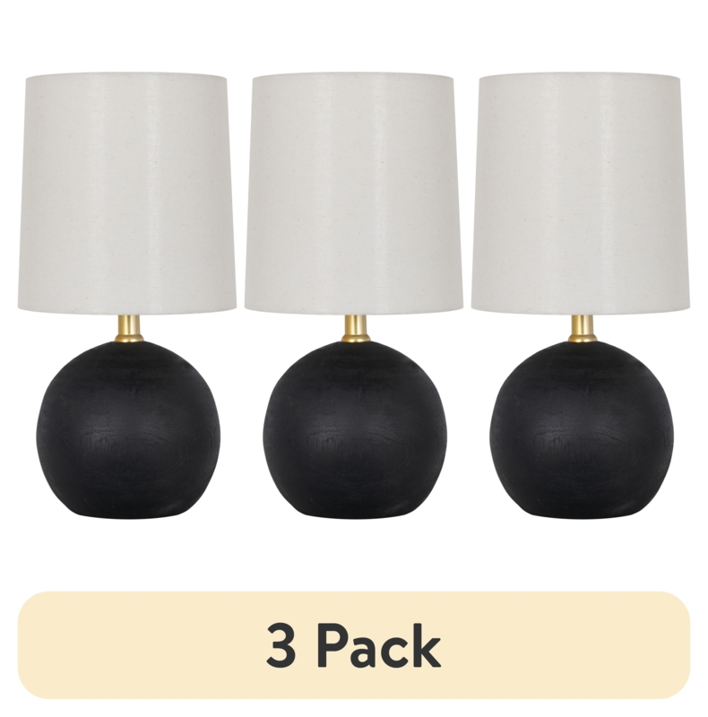 Mini Table Lamp Set of 3 with Black Ball Base and Drum Shade