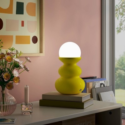 Mini Table Lamp Yellow Cup Base Frosted Glass Orb Light