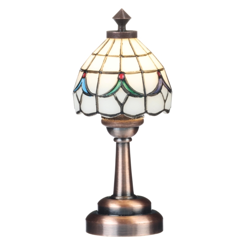 Miniature Tiffany Style Lamp with Floral Stained Glass Shade