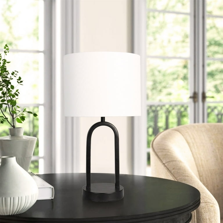 Minimalist Arched Table Lamp, Matte Black Metal, Slender Silhouette