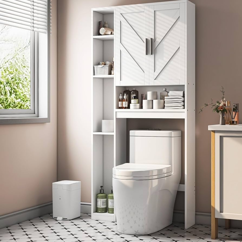 Minimalist Bathroom Space Saver with Multi-Tiered Open Shelving Unit