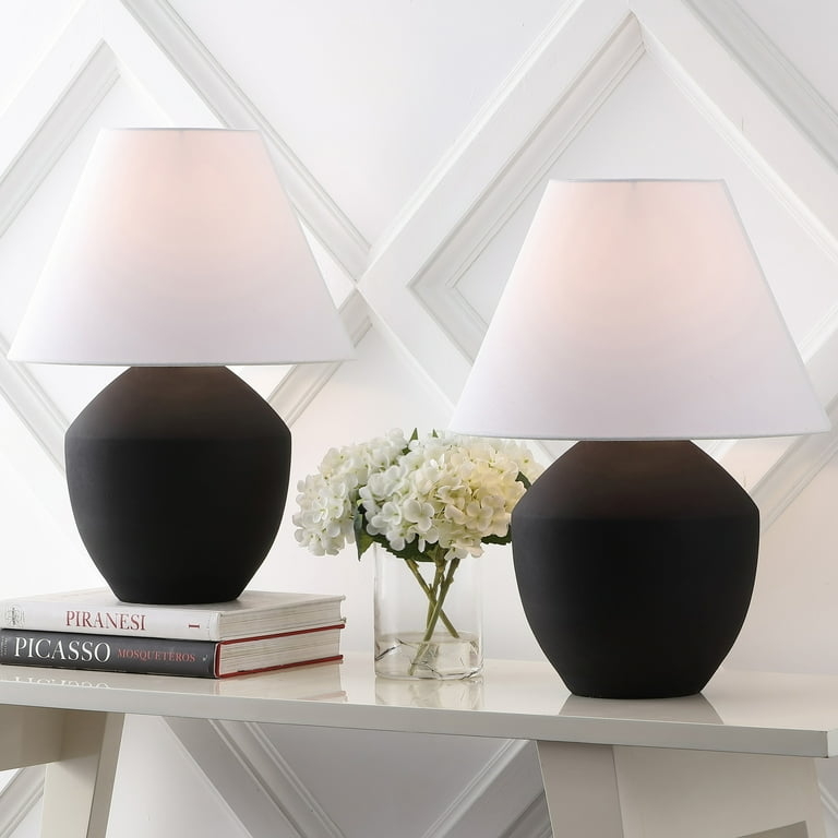 Minimalist Black Table Lamp Set with Matte Finish and Shallow Shade