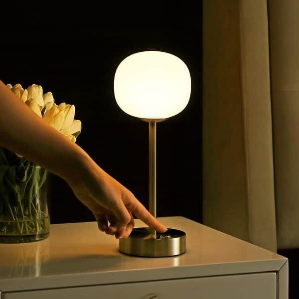 Minimalist Cordless Desk Lamp Brushed Nickel Rechargeable LED