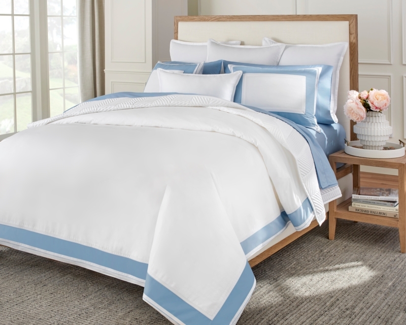 Minimalist Duvet Cover Set Banded Border Powder Blue Traditional