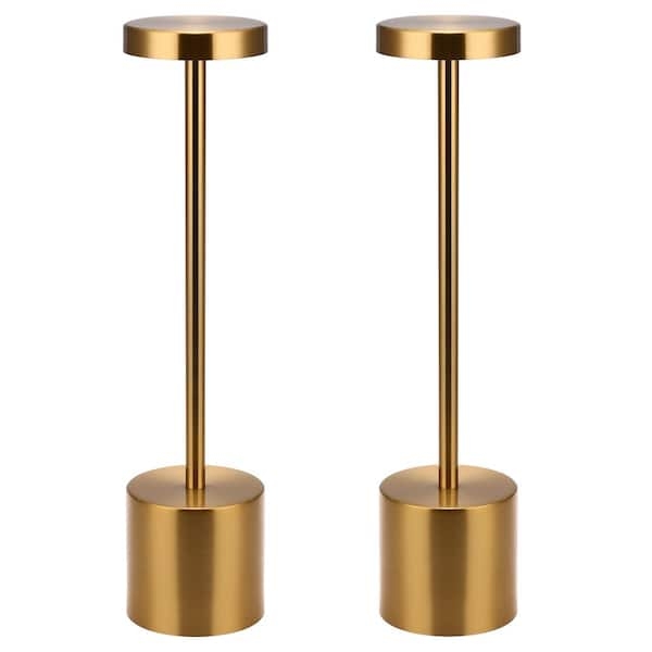 Minimalist Gold Table Lamp Pair I-Shaped Silhouette Cordless
