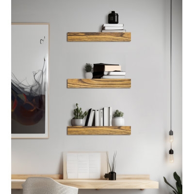 Minimalist Light Oak Tone Floating Shelves, Thick Profile