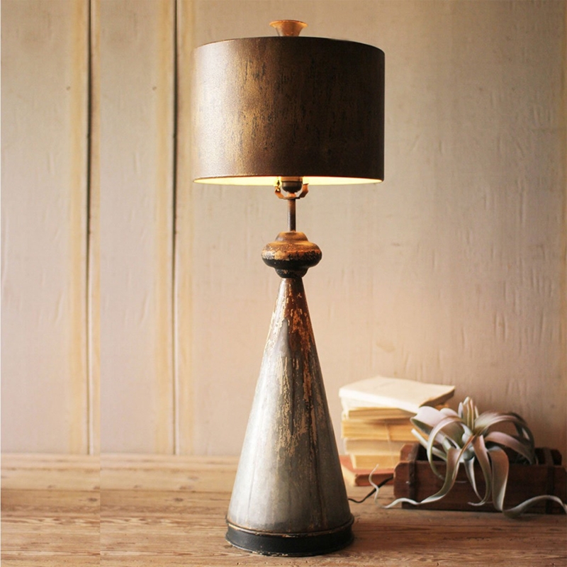 Minimalist Metal Table Lamp with Spindly Stem & Distressed Finish