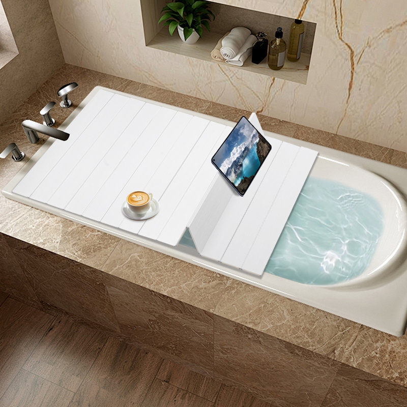 Minimalist Natural Wood Bath Caddy featuring Solid Plank Design