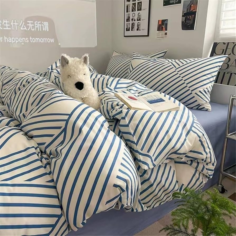 Minimalist Navy And White Bedding Geometric Block Stripe Duvet Cover