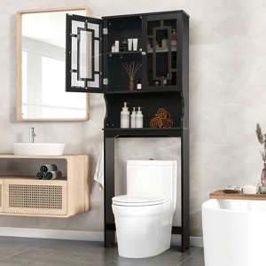 Minimalist Over The Toilet Storage Shelf with Side Towel Bar, Metal.
