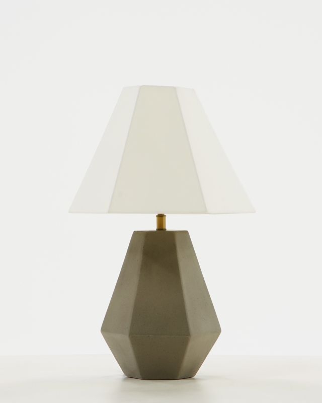 Minimalist Rectangular Concrete Table Lamp with Fabric Shade