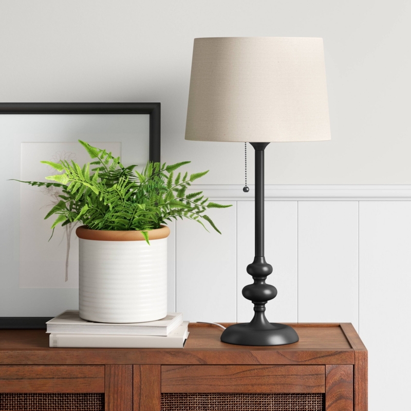 Minimalist Table Lamp Base Matte Black Metal Slender Stick Stem