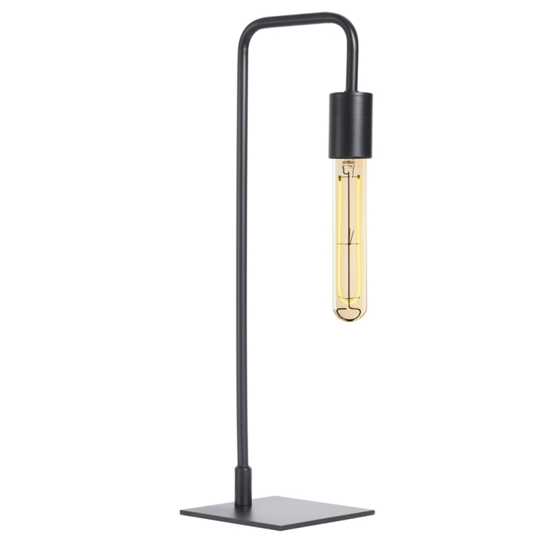 Minimalist Table Lamp Matte Black Curved Neck Exposed Edison Bulb