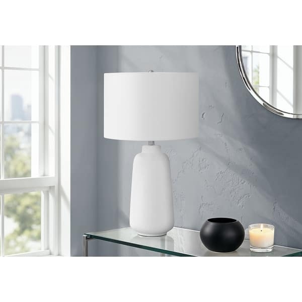 Minimalist Table Lamp, Teardrop Ceramic Base with Tapered Shade.