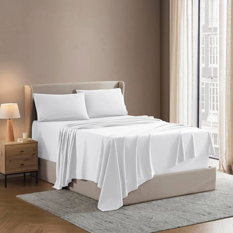 Minimalist White Bed Sheet Set | Soft Brushed Microfiber Linens