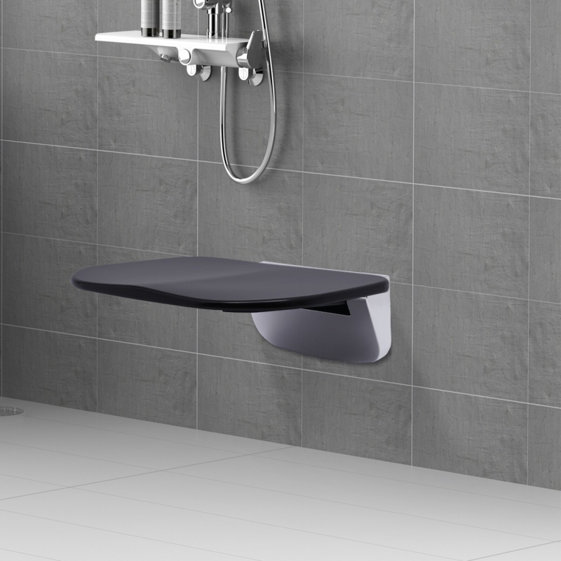 Minimalist White Folding Shower Seat with Drainage Slots